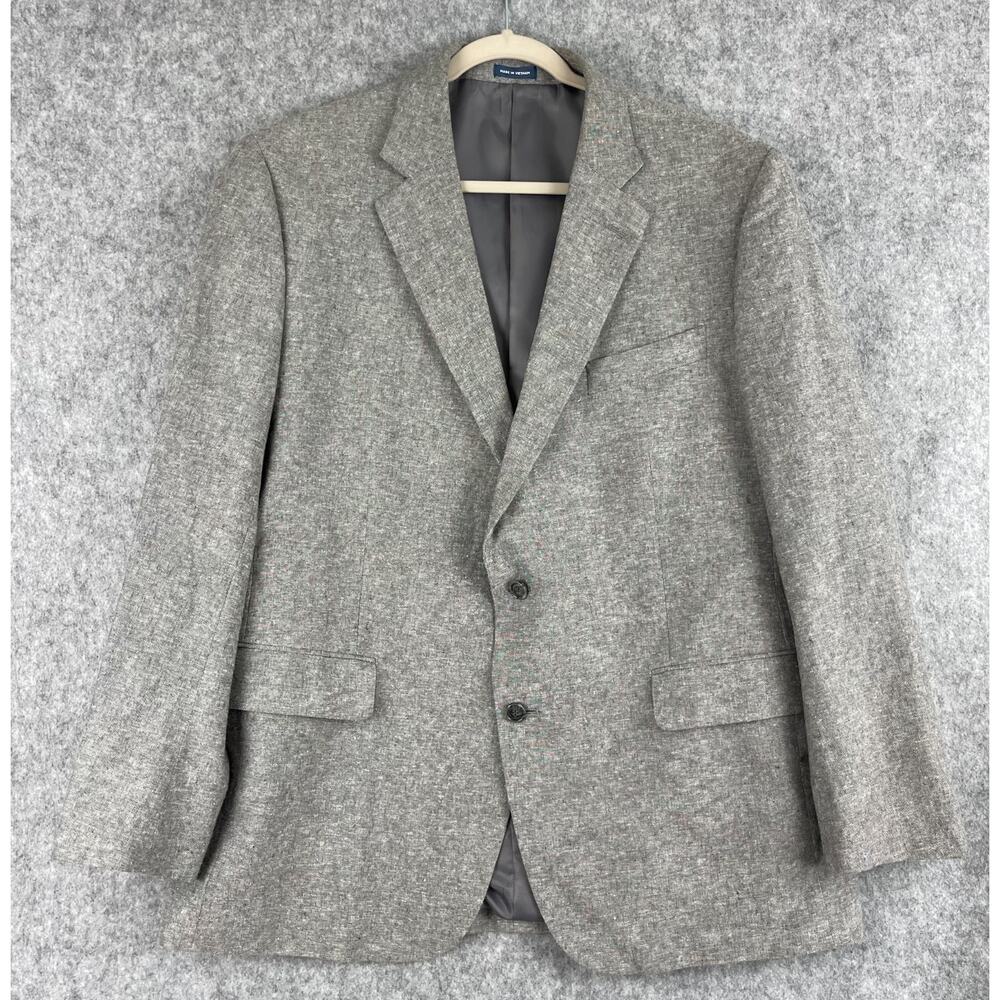 Stafford Blazer Sport Coat Mens 46R Gray Linen Cotton Classic Fit 2 Button